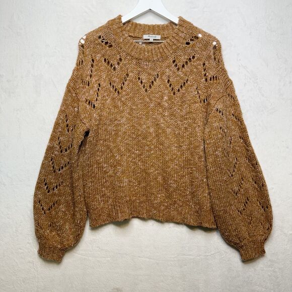 MADEWELL Pointelle Bubble Sleeve Wool Blend Oversized Sweater Acorn Brown Sz S - Picture 5 of 10